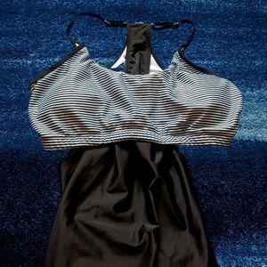 BLACK AND WHITE STRIPE RACERBACK SWIM TANK TOP